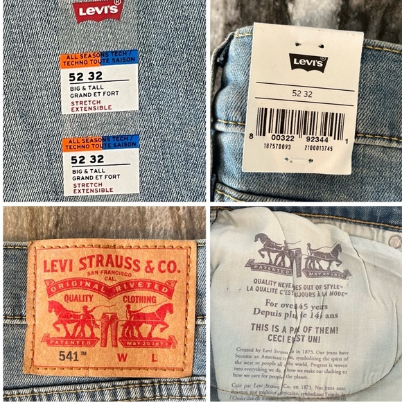 Levi's 541 Big & Tall 52x32 Athletic Taper Fit Jeans Denim Light Wash Plus Size - Picture 10 of 16
